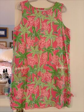 Vintage Lilly Pulitzer Pink Elephant Palm-Print Mini Dress with Green Accents